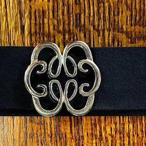 Motion East Large Elastic Stretch Waist Belt Navy Blue Brass & Blue Buckle